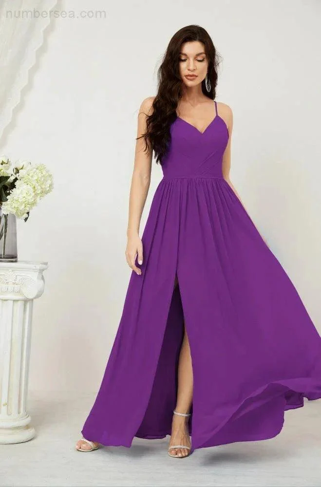 Numbersea  Neck Bridesmaid Dresses Chiffon Long Spaghetti A-line Formal Prom Gown for Wedding Party Evening 2801 - Image 143