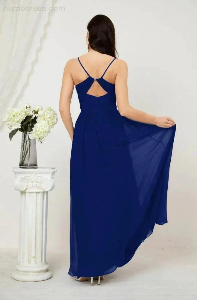 Numbersea  Neck Bridesmaid Dresses Chiffon Long Spaghetti A-line Formal Prom Gown for Wedding Party Evening 2801 - Image 146