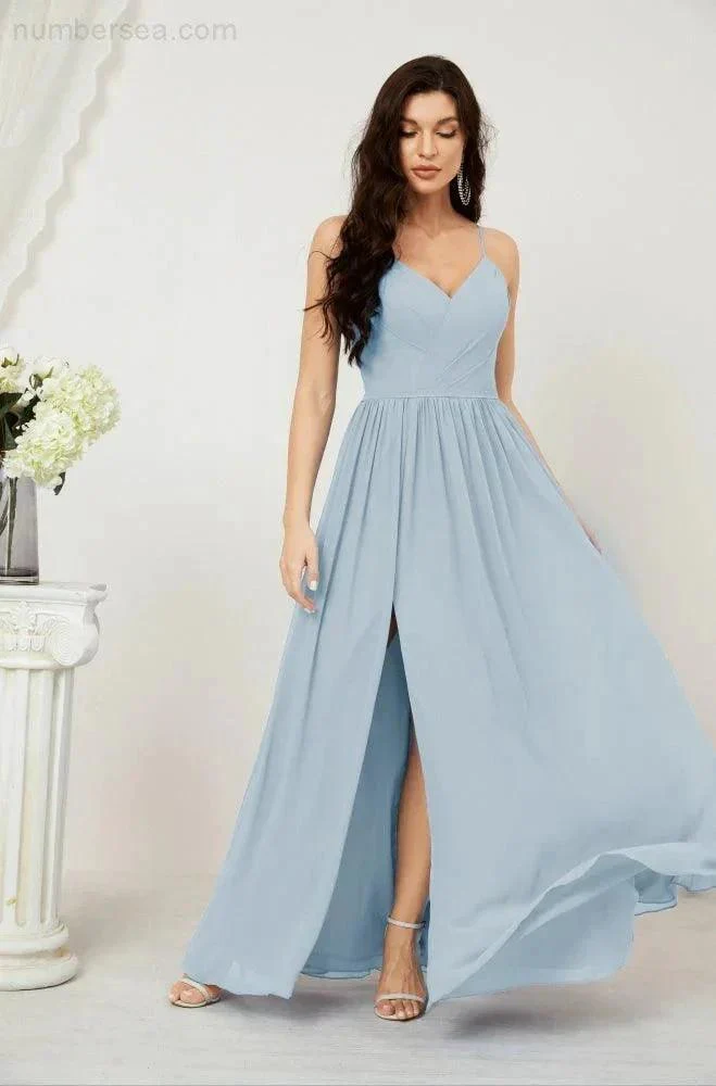 Numbersea  Neck Bridesmaid Dresses Chiffon Long Spaghetti A-line Formal Prom Gown for Wedding Party Evening 2801 - Image 15