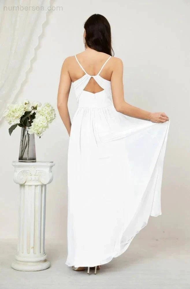 Numbersea  Neck Bridesmaid Dresses Chiffon Long Spaghetti A-line Formal Prom Gown for Wedding Party Evening 2801 - Image 166