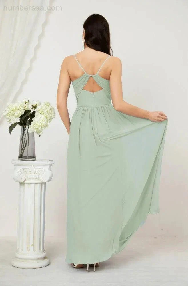 Numbersea  Neck Bridesmaid Dresses Chiffon Long Spaghetti A-line Formal Prom Gown for Wedding Party Evening 2801 - Image 18