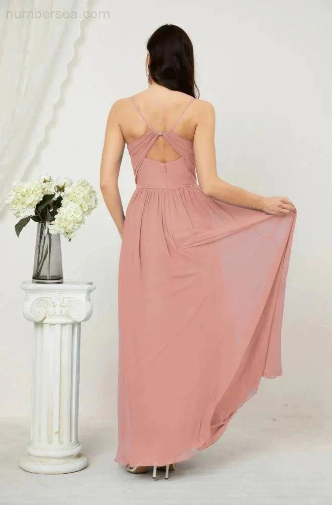 Numbersea  Neck Bridesmaid Dresses Chiffon Long Spaghetti A-line Formal Prom Gown for Wedding Party Evening 2801 - Image 22