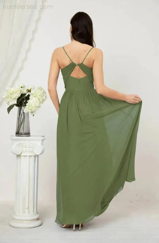 Numbersea  Neck Bridesmaid Dresses Chiffon Long Spaghetti A-line Formal Prom Gown for Wedding Party Evening 2801 - Image 26