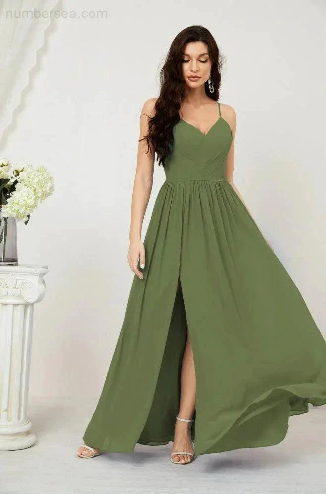 Numbersea  Neck Bridesmaid Dresses Chiffon Long Spaghetti A-line Formal Prom Gown for Wedding Party Evening 2801 - Image 27