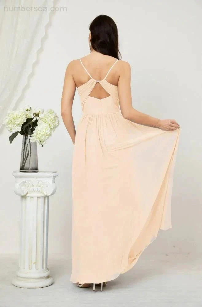 Numbersea  Neck Bridesmaid Dresses Chiffon Long Spaghetti A-line Formal Prom Gown for Wedding Party Evening 2801 - Image 30