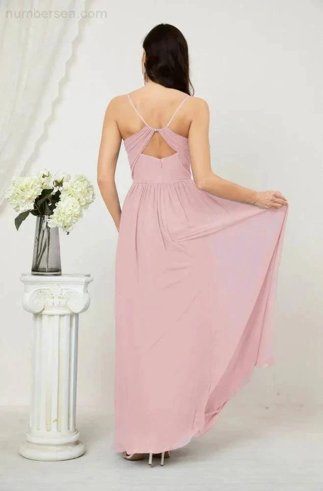 Numbersea  Neck Bridesmaid Dresses Chiffon Long Spaghetti A-line Formal Prom Gown for Wedding Party Evening 2801 - Image 34