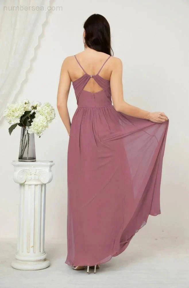 Numbersea  Neck Bridesmaid Dresses Chiffon Long Spaghetti A-line Formal Prom Gown for Wedding Party Evening 2801 - Image 42