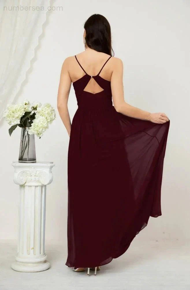 Numbersea  Neck Bridesmaid Dresses Chiffon Long Spaghetti A-line Formal Prom Gown for Wedding Party Evening 2801 - Image 46