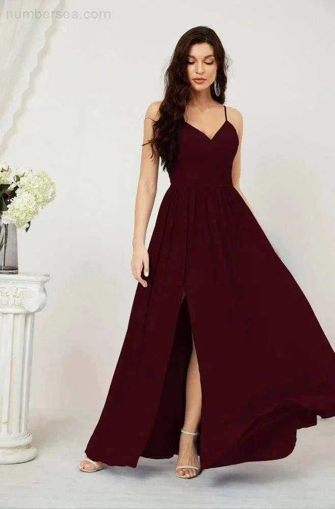 Numbersea  Neck Bridesmaid Dresses Chiffon Long Spaghetti A-line Formal Prom Gown for Wedding Party Evening 2801 - Image 47