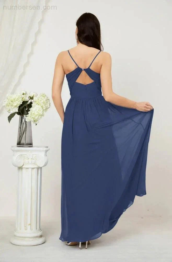 Numbersea  Neck Bridesmaid Dresses Chiffon Long Spaghetti A-line Formal Prom Gown for Wedding Party Evening 2801 - Image 50