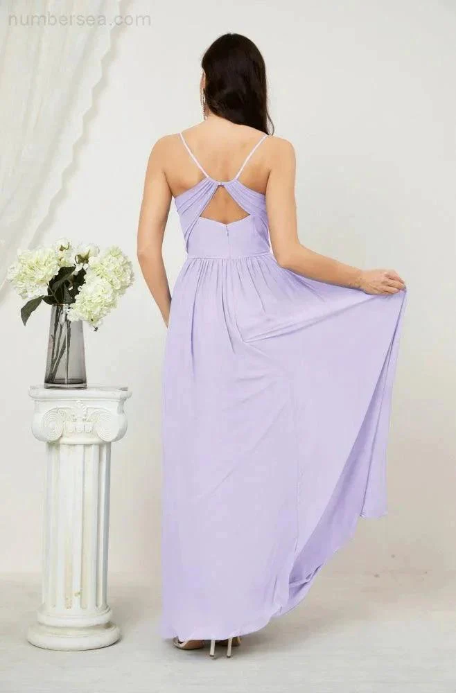 Numbersea  Neck Bridesmaid Dresses Chiffon Long Spaghetti A-line Formal Prom Gown for Wedding Party Evening 2801 - Image 54