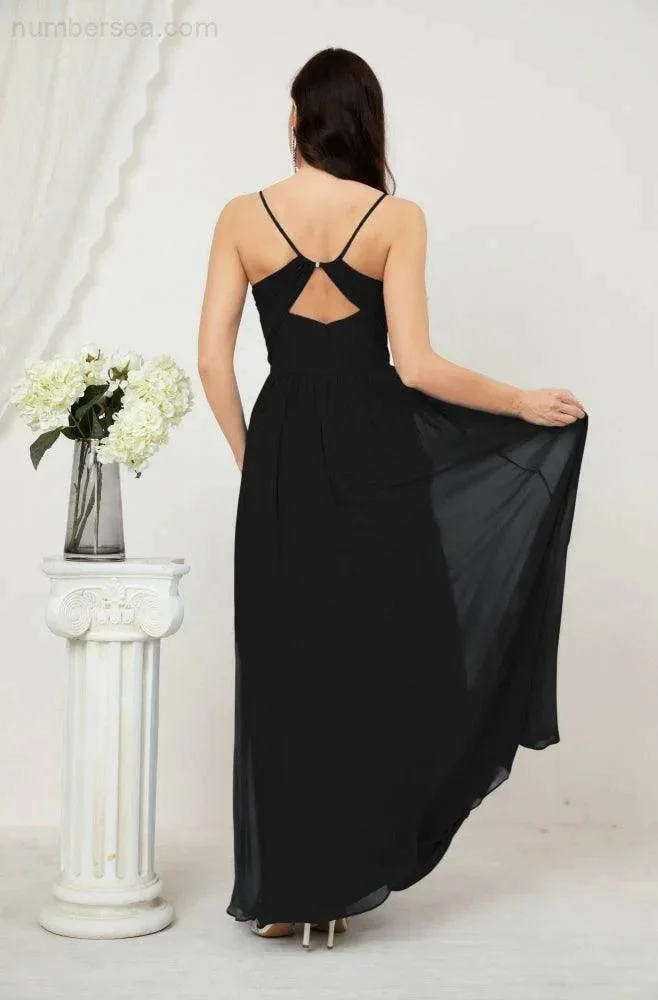 Numbersea  Neck Bridesmaid Dresses Chiffon Long Spaghetti A-line Formal Prom Gown for Wedding Party Evening 2801 - Image 58