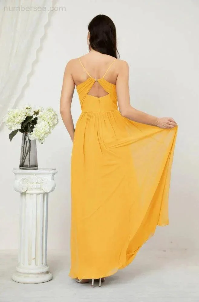 Numbersea  Neck Bridesmaid Dresses Chiffon Long Spaghetti A-line Formal Prom Gown for Wedding Party Evening 2801 - Image 6