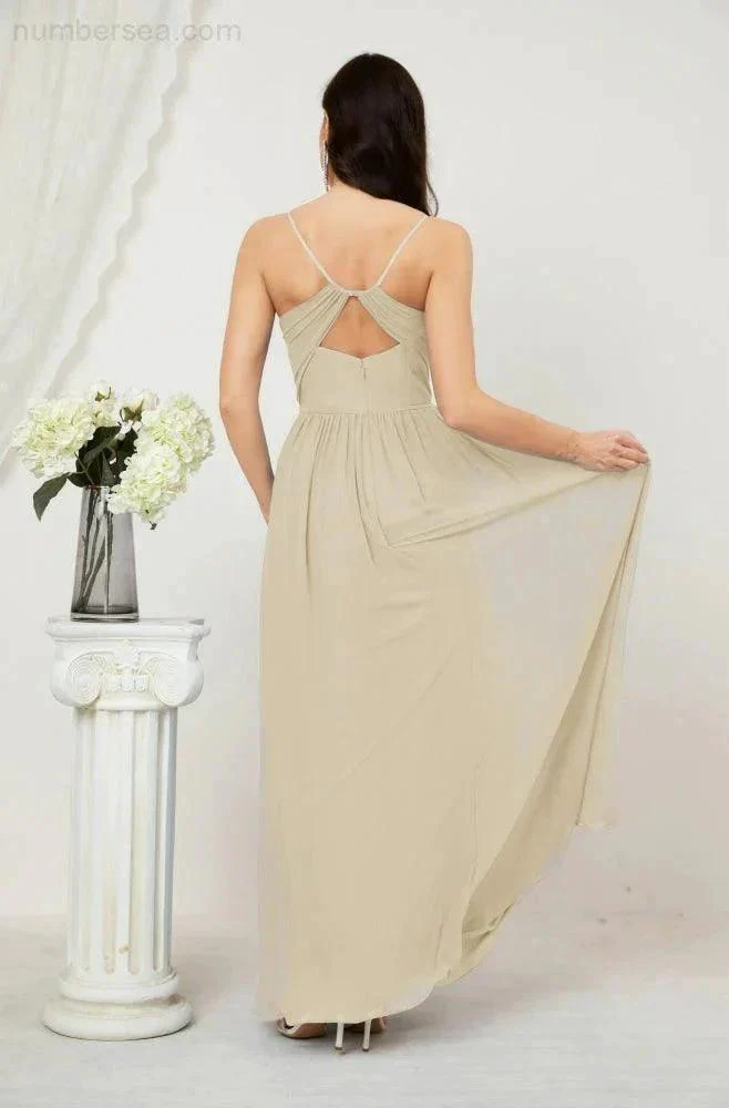 Numbersea  Neck Bridesmaid Dresses Chiffon Long Spaghetti A-line Formal Prom Gown for Wedding Party Evening 2801 - Image 62