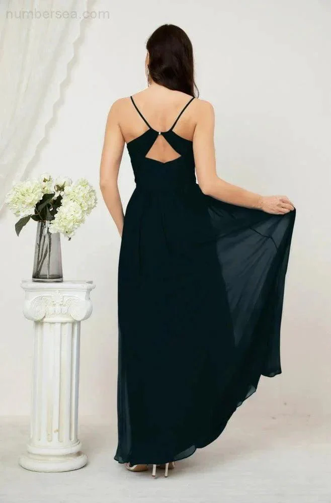 Numbersea  Neck Bridesmaid Dresses Chiffon Long Spaghetti A-line Formal Prom Gown for Wedding Party Evening 2801 - Image 66