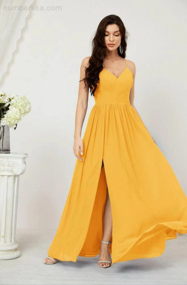 Numbersea  Neck Bridesmaid Dresses Chiffon Long Spaghetti A-line Formal Prom Gown for Wedding Party Evening 2801 - Image 7