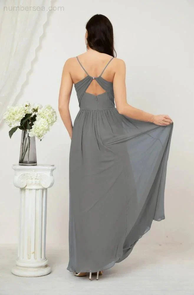 Numbersea  Neck Bridesmaid Dresses Chiffon Long Spaghetti A-line Formal Prom Gown for Wedding Party Evening 2801 - Image 78