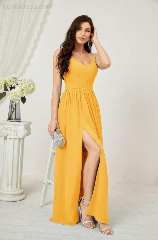 Numbersea  Neck Bridesmaid Dresses Chiffon Long Spaghetti A-line Formal Prom Gown for Wedding Party Evening 2801 - Image 8