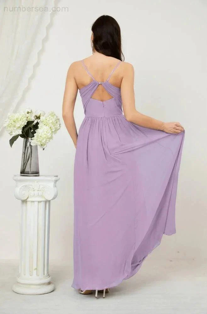 Numbersea  Neck Bridesmaid Dresses Chiffon Long Spaghetti A-line Formal Prom Gown for Wedding Party Evening 2801 - Image 82