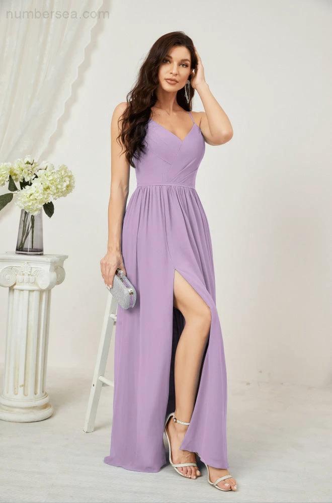 Numbersea  Neck Bridesmaid Dresses Chiffon Long Spaghetti A-line Formal Prom Gown for Wedding Party Evening 2801 - Image 84