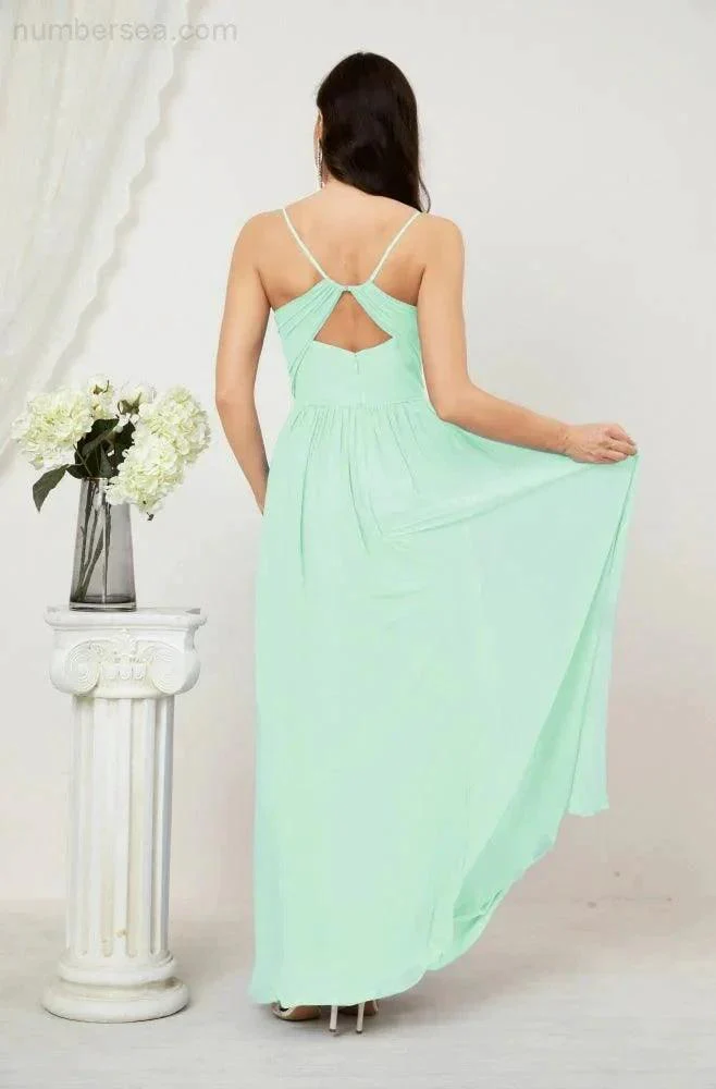 Numbersea  Neck Bridesmaid Dresses Chiffon Long Spaghetti A-line Formal Prom Gown for Wedding Party Evening 2801 - Image 86