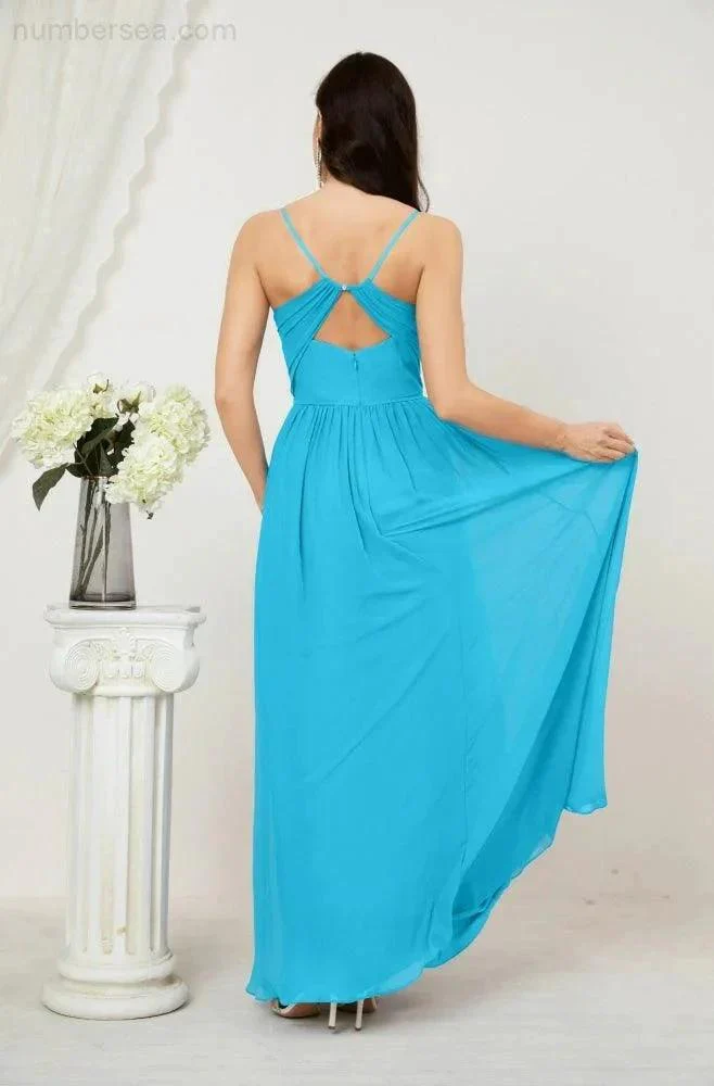 Numbersea  Neck Bridesmaid Dresses Chiffon Long Spaghetti A-line Formal Prom Gown for Wedding Party Evening 2801 - Image 90
