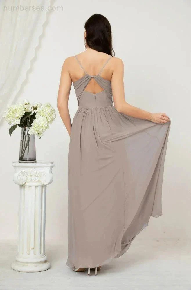 Numbersea  Neck Bridesmaid Dresses Chiffon Long Spaghetti A-line Formal Prom Gown for Wedding Party Evening 2801 - Image 94