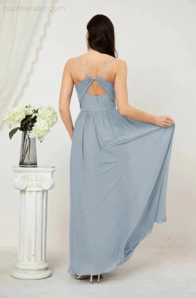 Numbersea  Neck Bridesmaid Dresses Chiffon Long Spaghetti A-line Formal Prom Gown for Wedding Party Evening 2801 - Image 98