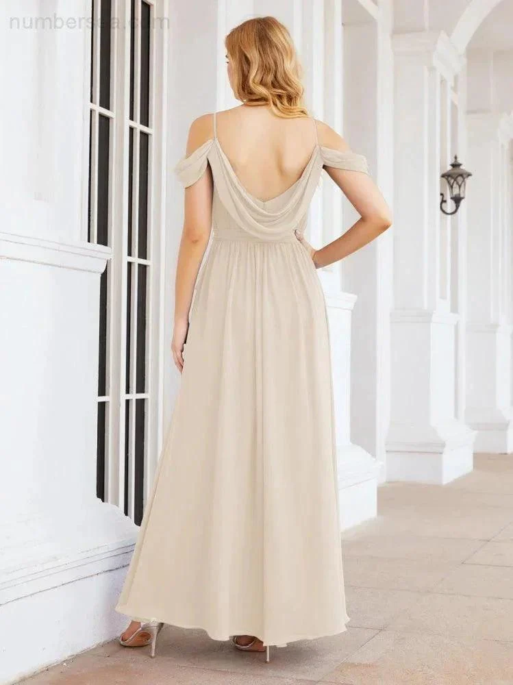 Numbersea Off The Shoulder Chiffon Bridesmaid Dress Long Formal Graduation Gown with Cowl Back 28069 - Image 104