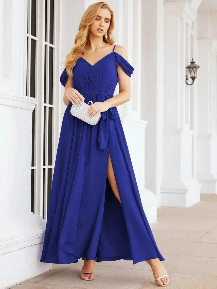 Numbersea Off The Shoulder Chiffon Bridesmaid Dress Long Formal Graduation Gown with Cowl Back 28069 - Image 109