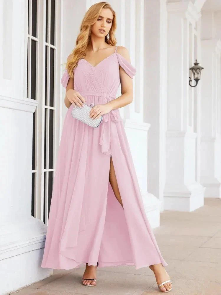 Numbersea Off The Shoulder Chiffon Bridesmaid Dress Long Formal Graduation Gown with Cowl Back 28069 - Image 115