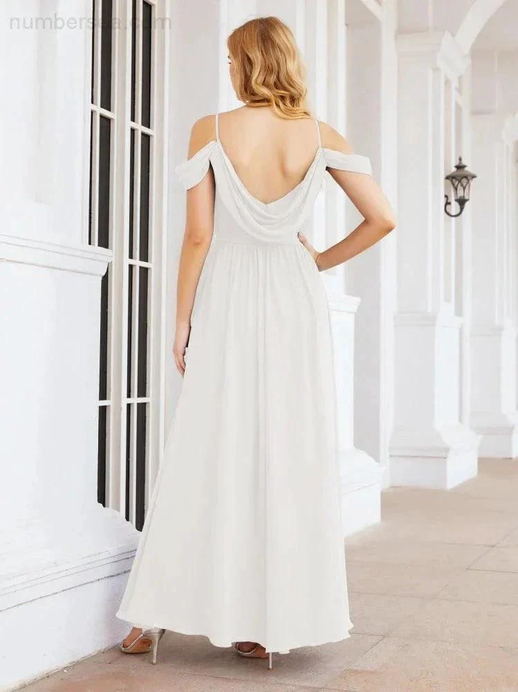 Numbersea Off The Shoulder Chiffon Bridesmaid Dress Long Formal Graduation Gown with Cowl Back 28069 - Image 125