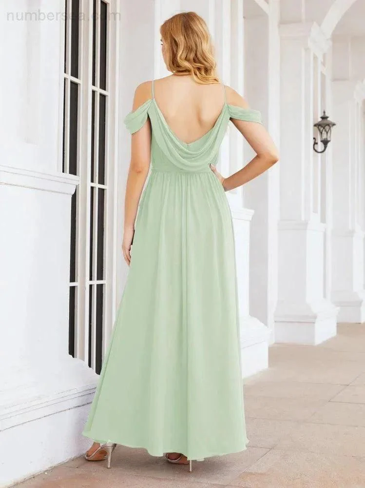Numbersea Off The Shoulder Chiffon Bridesmaid Dress Long Formal Graduation Gown with Cowl Back 28069 - Image 14