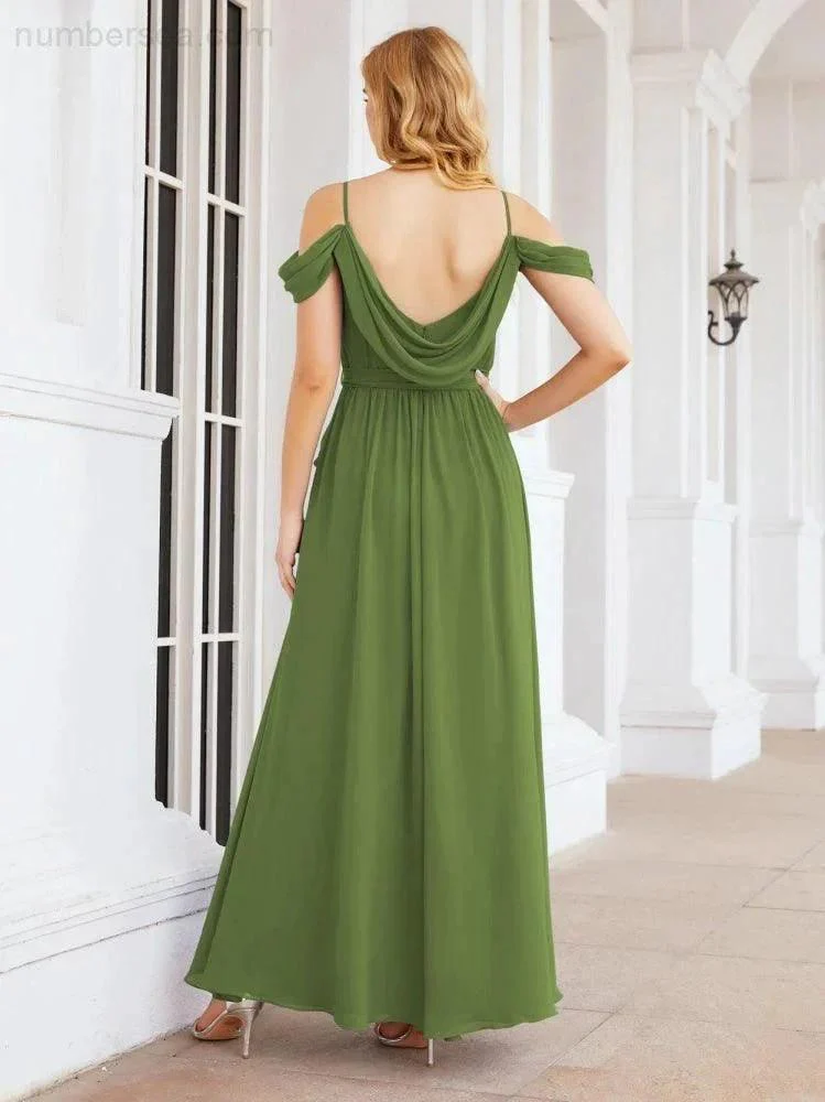 Numbersea Off The Shoulder Chiffon Bridesmaid Dress Long Formal Graduation Gown with Cowl Back 28069 - Image 20