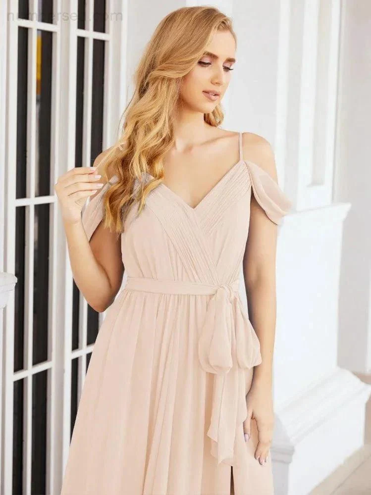 Numbersea Off The Shoulder Chiffon Bridesmaid Dress Long Formal Graduation Gown with Cowl Back 28069 - Image 24