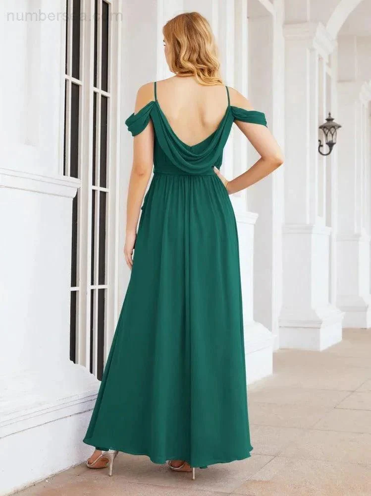 Numbersea Off The Shoulder Chiffon Bridesmaid Dress Long Formal Graduation Gown with Cowl Back 28069 - Image 50