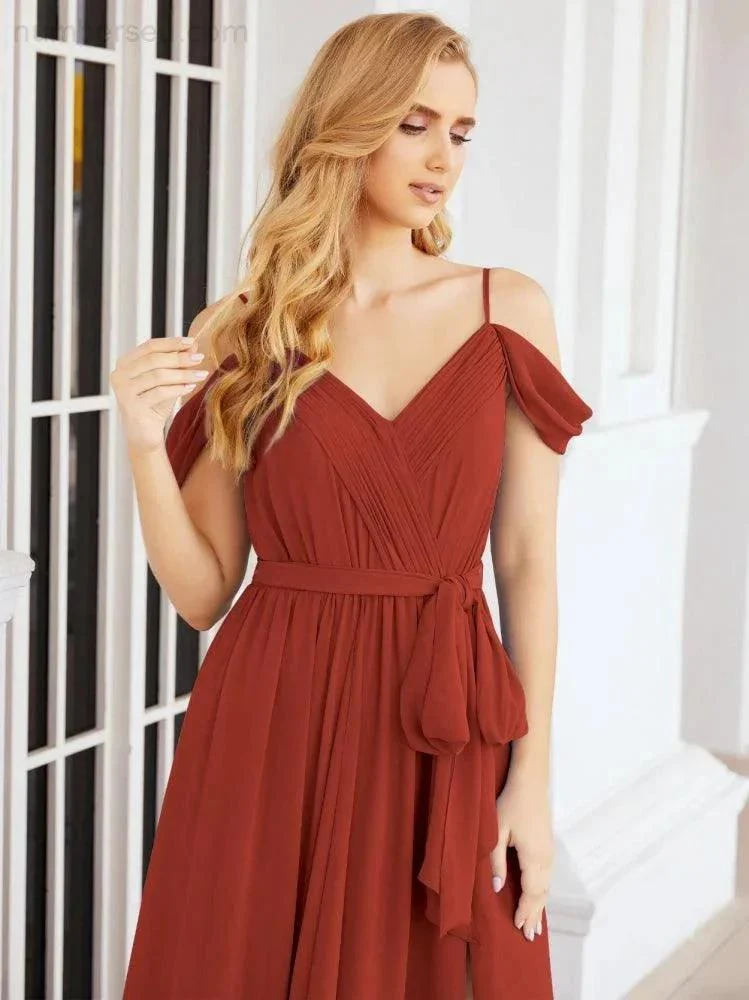 Numbersea Off The Shoulder Chiffon Bridesmaid Dress Long Formal Graduation Gown with Cowl Back 28069 - Image 57