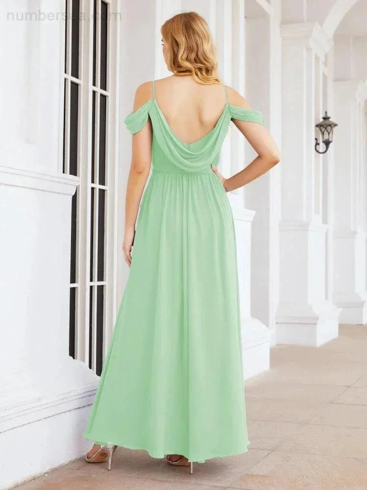Numbersea Off The Shoulder Chiffon Bridesmaid Dress Long Formal Graduation Gown with Cowl Back 28069 - Image 65