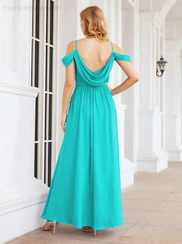 Numbersea Off The Shoulder Chiffon Bridesmaid Dress Long Formal Graduation Gown with Cowl Back 28069 - Image 68