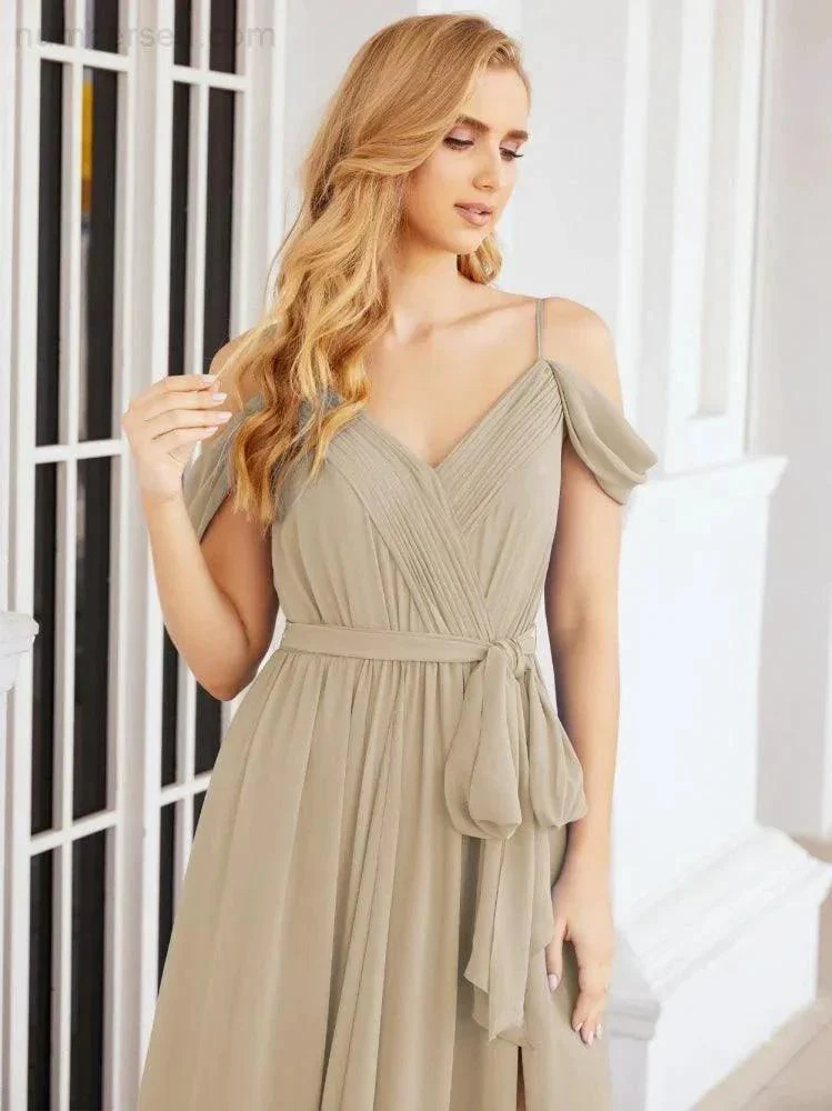 Numbersea Off The Shoulder Chiffon Bridesmaid Dress Long Formal Graduation Gown with Cowl Back 28069 - Image 72