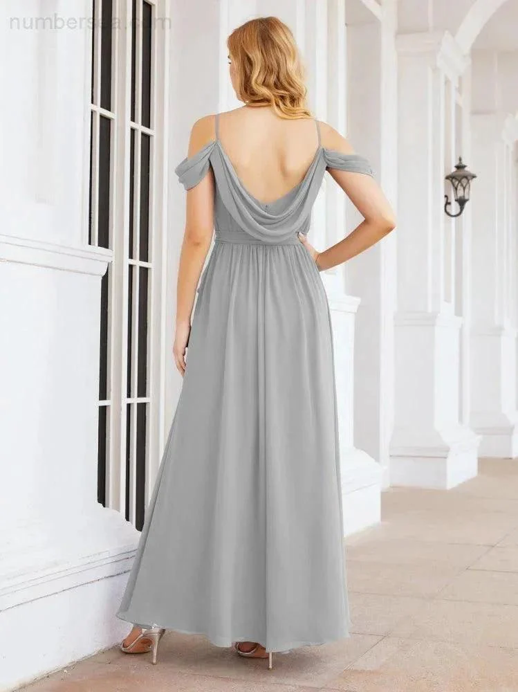 Numbersea Off The Shoulder Chiffon Bridesmaid Dress Long Formal Graduation Gown with Cowl Back 28069 - Image 74
