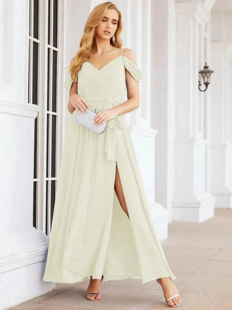Numbersea Off The Shoulder Chiffon Bridesmaid Dress Long Formal Graduation Gown with Cowl Back 28069 - Image 76