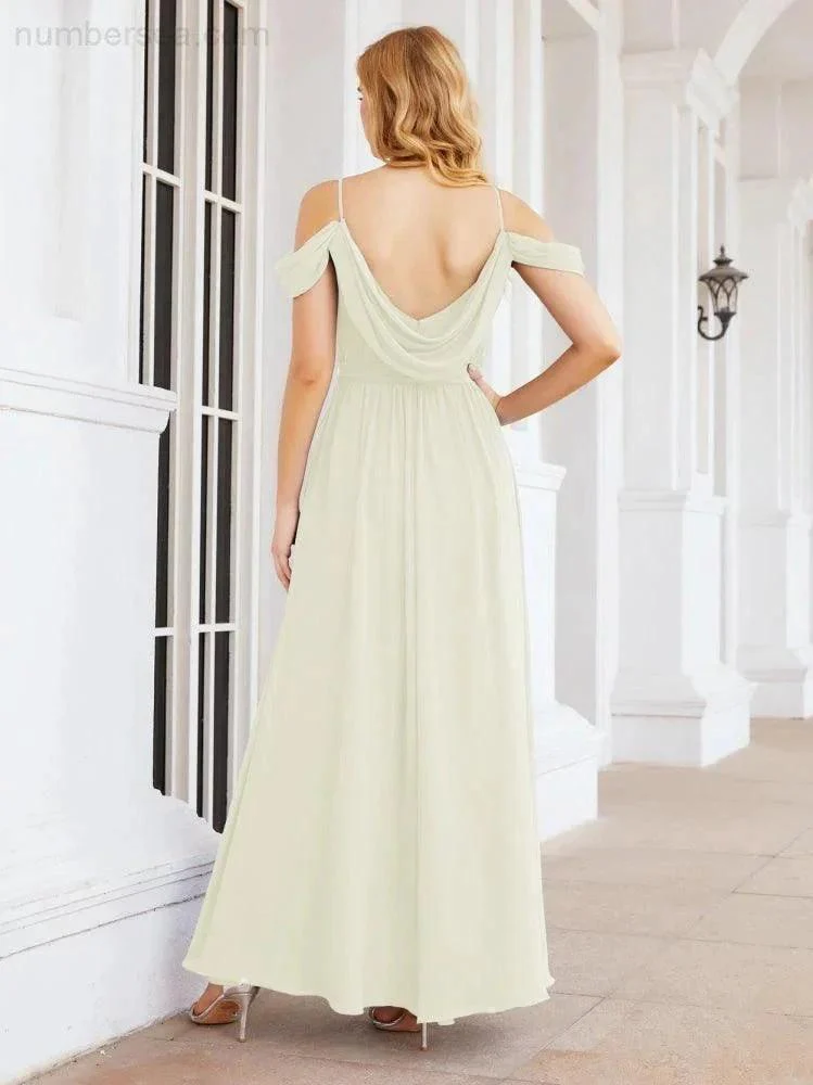 Numbersea Off The Shoulder Chiffon Bridesmaid Dress Long Formal Graduation Gown with Cowl Back 28069 - Image 77