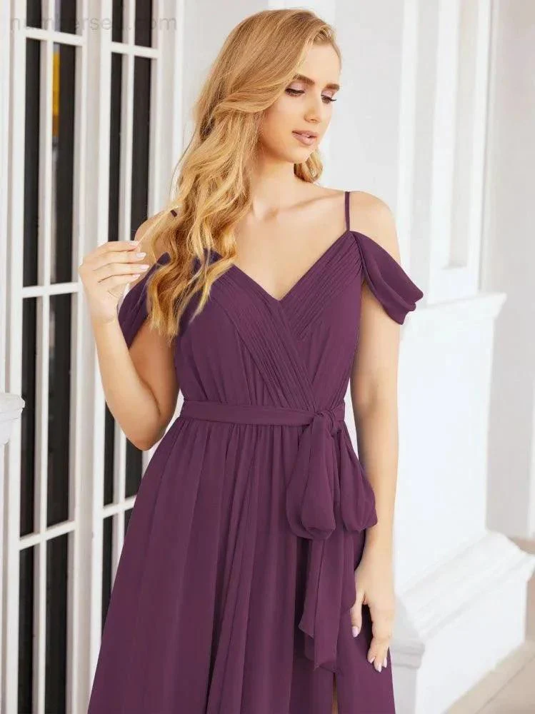 Numbersea Off The Shoulder Chiffon Bridesmaid Dress Long Formal Graduation Gown with Cowl Back 28069 - Image 93