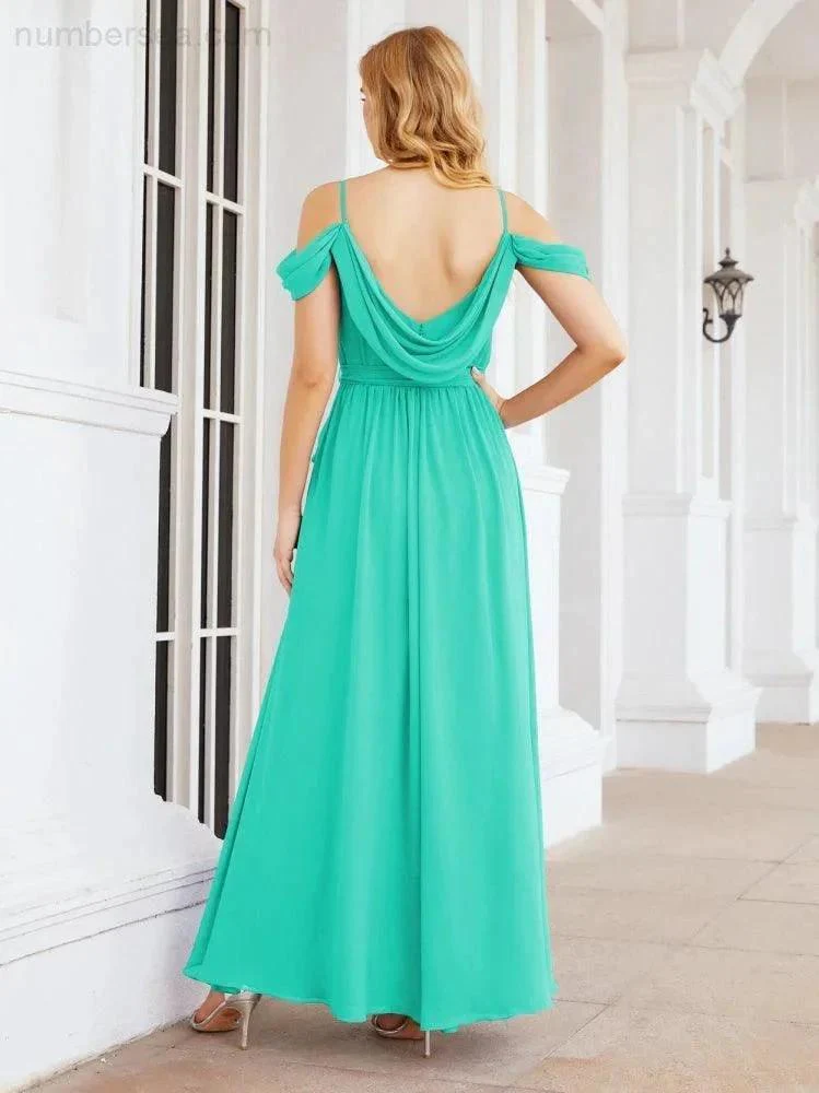 Numbersea Off The Shoulder Chiffon Bridesmaid Dress Long Formal Graduation Gown with Cowl Back 28069 - Image 95
