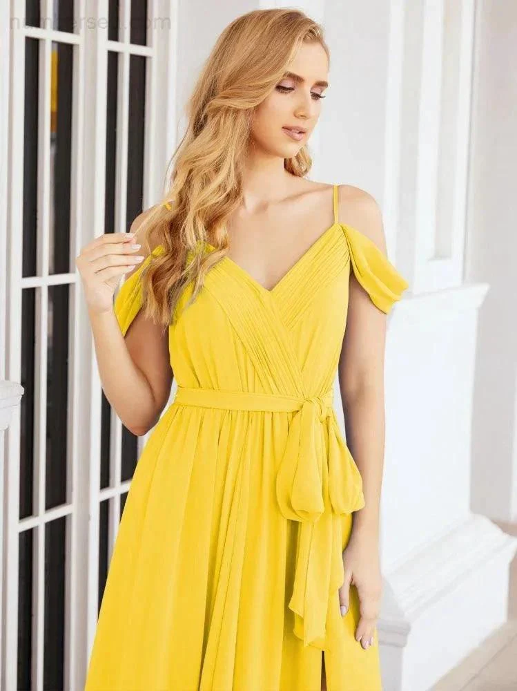 Numbersea Off The Shoulder Chiffon Bridesmaid Dress Long Formal Graduation Gown with Cowl Back 28069 - Image 99