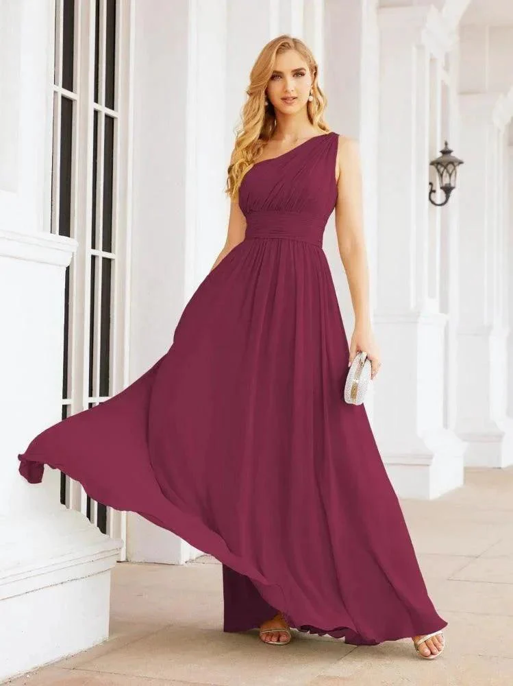 Numbersea One Shoulder Bridesmaid Dresses Long Maxi Formal Evening Party Prom Gowns 28061 - Image 100