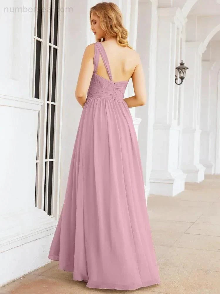 Numbersea One Shoulder Bridesmaid Dresses Long Maxi Formal Evening Party Prom Gowns 28061 - Image 2