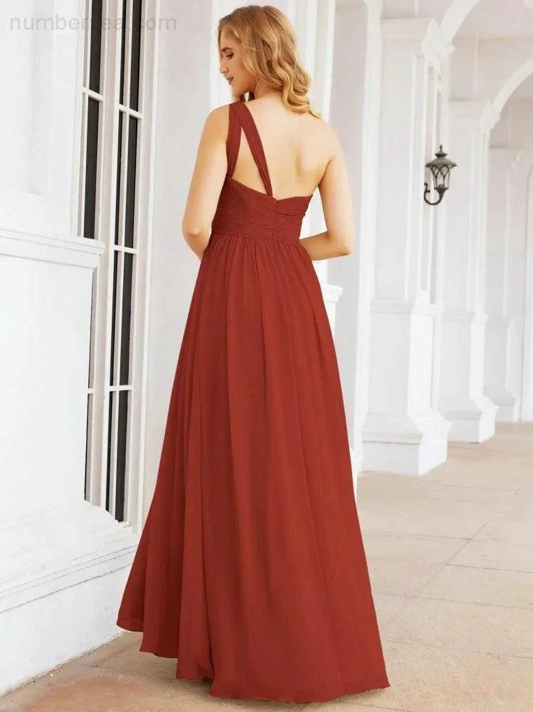 Numbersea One Shoulder Bridesmaid Dresses Long Maxi Formal Evening Party Prom Gowns 28061 - Image 56