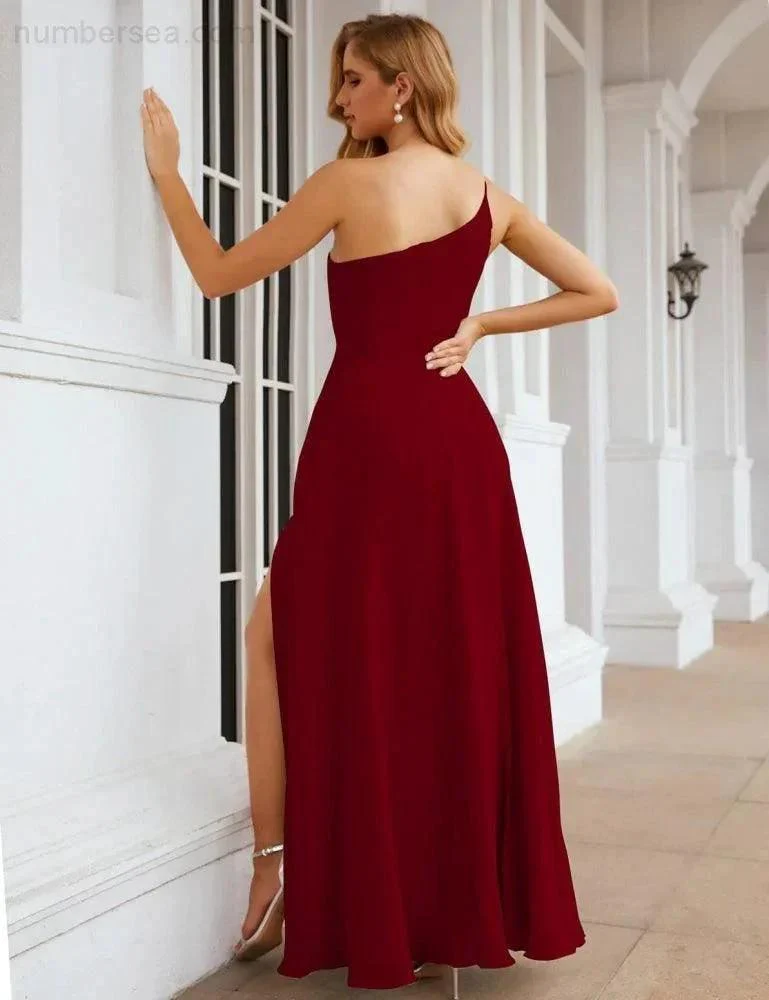 Numbersea One Shoulder Chiffon Bridesmaid Dresses Long Formal Homecoming Prom Gowns for Women Party Wedding Evening SEA28052 - Image 12